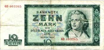10 Mark banknote from East Germany of 1964 showing Friedrich Schiller (http://www.germannotes.com)