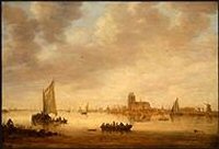 Painting by Jan van Gooyen of 17e century Dordrecht, seen from the river Meuse.