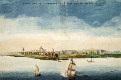 View of Nieuw Amsterdam by Johannes Vingboons (1664), an early picture of Nieuw Amsterdam made in the year when it was conquered by the English under Richard Nicolls. In 1664, New Amsterdam passed to English control, and English and Dutch settlers lived together peacefully. In 1673, there was a short interruption of English rule when the Netherlands temporary regained the settlement. In 1674, New York was returned to the English, and in 1686 it became the first city in the colonies to receive a royal charter. After the American Revolution, it became the first capital of the United States.